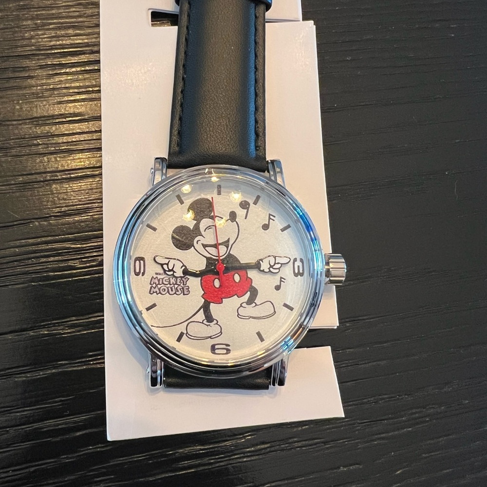 New Disney Mickey Mouse Watch with Black leather Strap